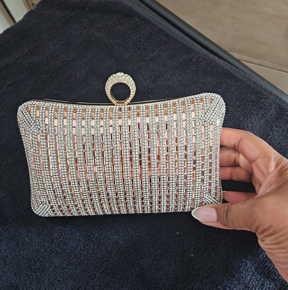 Crystal-Embellished Rose Gold Evening Clutch